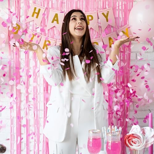 Princess themed birthday party decorations with high quality pink tinsel background