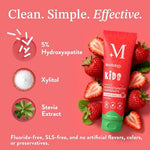 Mouthology natural strawberry slam toothpaste packaging for toddlers and kids.