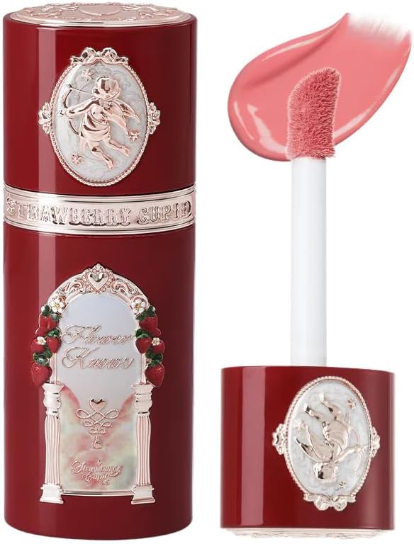 Flower Knows Strawberry Cupid Liquid Blush Apple Glow front view of decorative cherub bottle