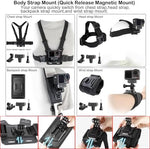 PellKing 4 in 1 action camera body mount bundle showing the adjustable chest strap and head harness.