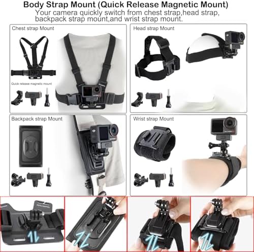 PellKing 4 in 1 action camera body mount bundle showing the adjustable chest strap and head harness.