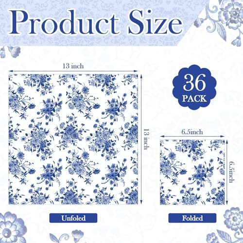 Epakh decorative napkins showing 6 different blue and white styles