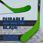 Franklin Sports Ambush one piece hockey stick showing wood and fiberglass shaft detail