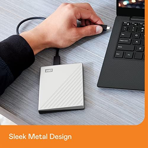 Western Digital portable hard drive packaging highlighting password protection and ransomware defense features