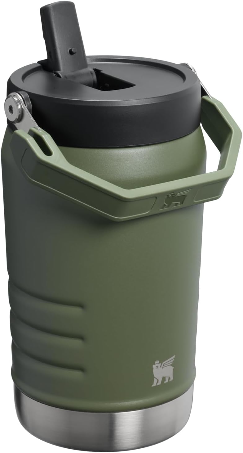 Stanley IceFlow green vacuum insulated jug showing the built-in fence hook
