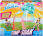 Kids stomping on the launch pad of the Super Soaker water sprinkler