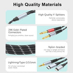 Dcnetwork 3-in-1 audio cable connected to smartphone and speakers