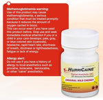 Dye-free HurriCaine gel packaging showing ingredients and drug facts.