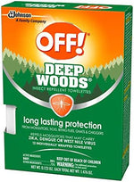 OFF! Deep Woods 25% DEET insect repellent towelettes showing individual foil wrappers.