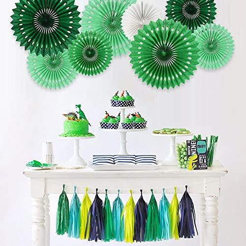 Eleven piece premium party supply kit laid out flat showing the various sizes and gradient green color scheme.