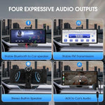 Haudio 10.26 inch car stereo monitor displaying split screen view with GPS navigation maps and music details