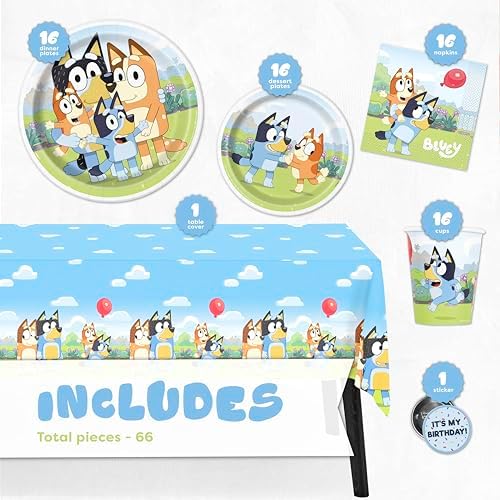 Unique Bluey disposable paper dessert plates showing character graphic print
