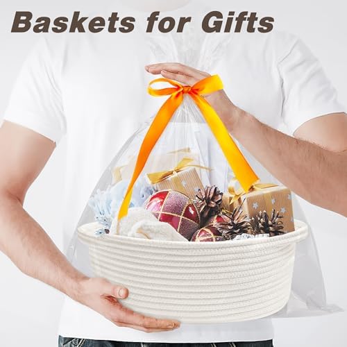 Pro Goleem cotton rope gift basket filled with items inside the included clear wrapping bag.
