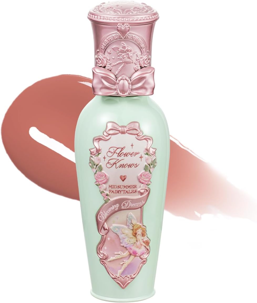 Flower Knows Midsummer Fairytales Coating Lip Lacquer front view showcasing the vintage pastel green fairy jar packaging.