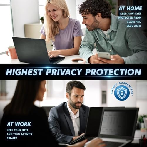 Professional working on MacBook Air with privacy filter in cafe