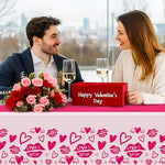 Festive Valentine's Day party setup with Childom plastic tablecloth