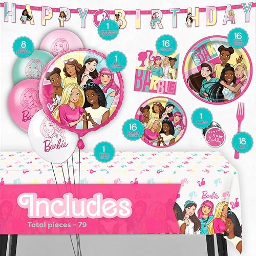 Barbie themed plates and napkins for birthday party setup