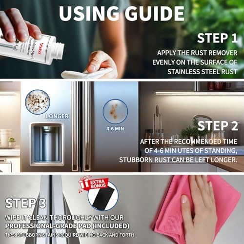 Application of rust remover on stainless steel refrigerator
