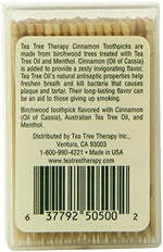 Infused birchwood toothpicks with cinnamon and tea tree oil for oral care