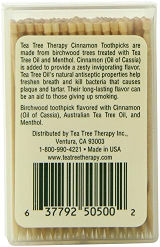 Infused birchwood toothpicks with cinnamon and tea tree oil for oral care