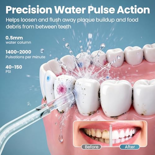 Onlyone portable oral irrigator being used for dental plaque removal.