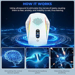 White ultrasonic insect control plug-in displaying blue indicator light for mode one