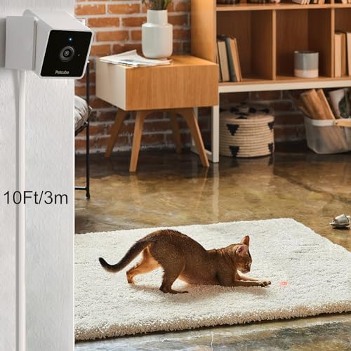 Tangle free white long Type C cable connected to a smart home indoor security camera setup