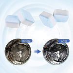 Washing machine cleaner being placed in a front load washer drum