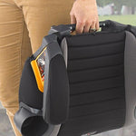 Chicco backless booster seat showing fold away dishwasher safe dual cup holders