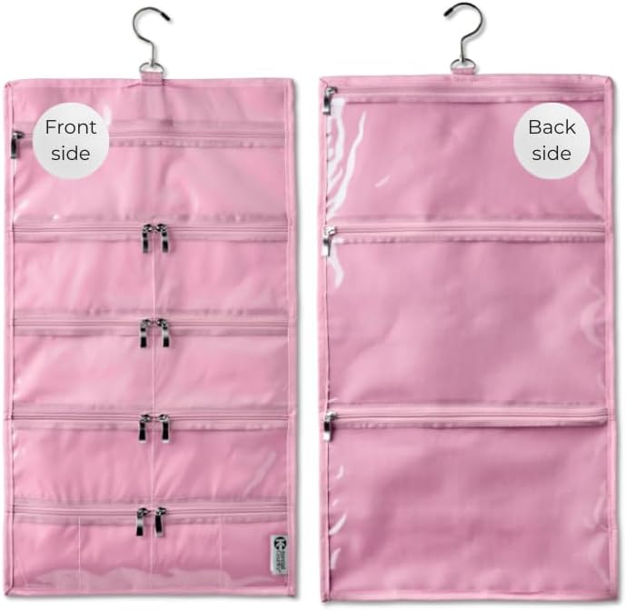 On-The-Go Organizer, 14 Clear Vinyl Pockets, Hanging Travel Case for Makeup and Accessories, 13.5 x 24 inches (Cotton Candy, Large) - Image 1