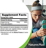 NaturesPlus Copper 90 vegetarian tablets bottle top view showing secure sealing