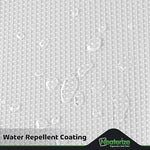 Full length view of the 72x72 inch white waffle weave bathroom curtain draped neatly next to a tub.