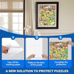 Demonstration of the high adhesion strength of the permanent peel and stick sticker sheets holding a puzzle vertically