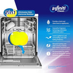 Back of Infiniti Clean dishwasher cleaner pack showing instructions