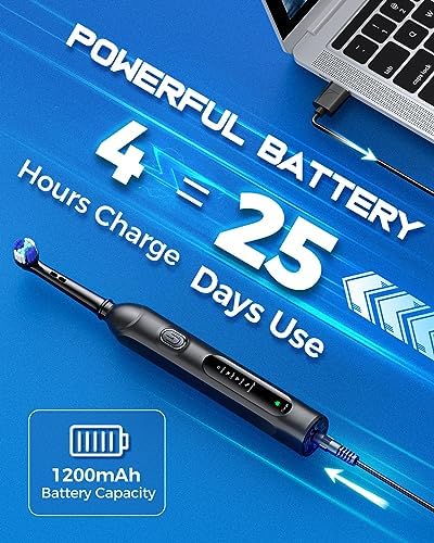 Water resistant rotating electric toothbrush with long lasting twenty five day battery life