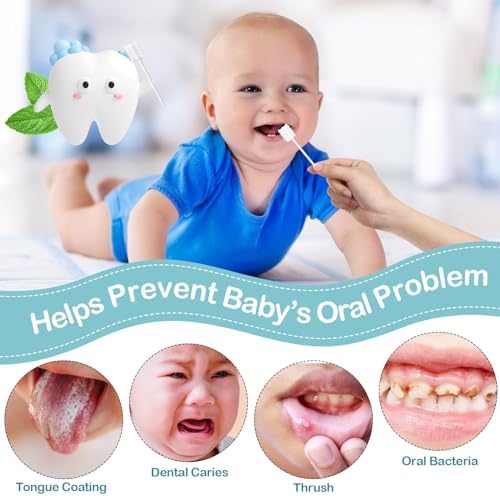 Blue silicone finger toothbrush for infants included in the Singhoow dental kit.