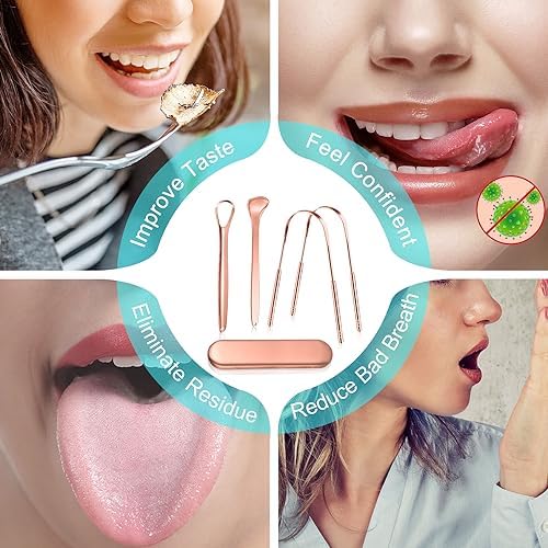 MORGLES oral hygiene toolkit showing different scraper head shapes for adults and children.