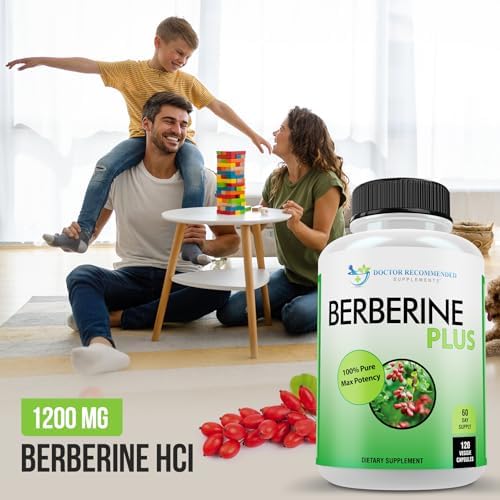 Doctor Recommended Supplements Berberine Plus vegetarian capsules container showing allergen free labels