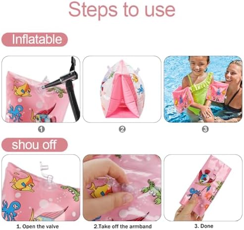 Child wearing Peninsula Love pink ocean themed swim armbands