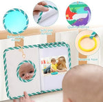 Close up of the durable fabric pages and stitching on the newborn keepsake photo book