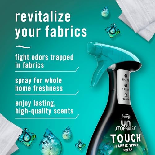 Febreze touch activated fabric refresher bottles showing the trigger spray nozzle