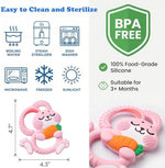 Duannick silicone rabbit teether submerged in boiling water illustrating the simple sterilization process.