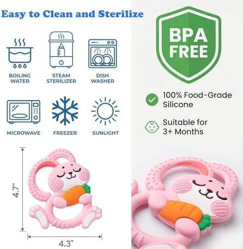 Duannick silicone rabbit teether submerged in boiling water illustrating the simple sterilization process.