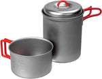 Evernew titanium lightweight camping solo pot set front view