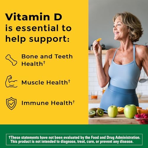 Nature Made Vitamin D3 50 mcg dietary supplement showing immune support benefits