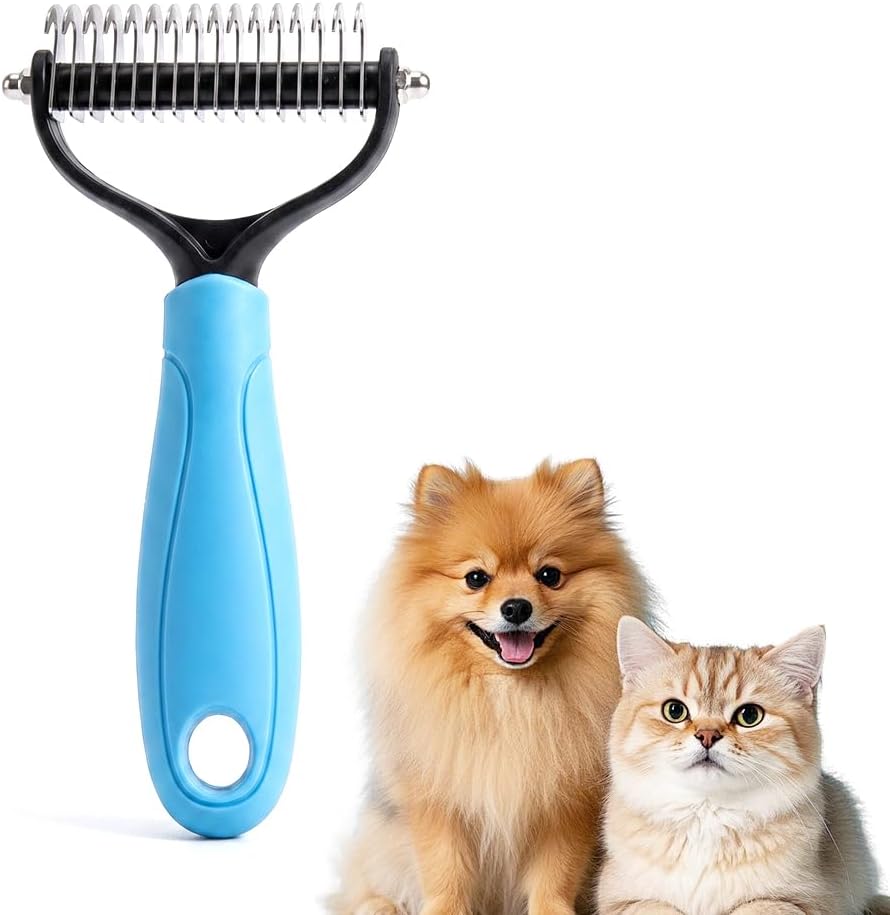 Auiepet dematting comb front view professional pet undercoat rake.