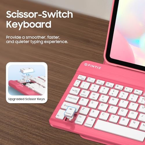 Fintie heavy duty shockproof folio cover in pink showing full access to all tablet ports and side buttons
