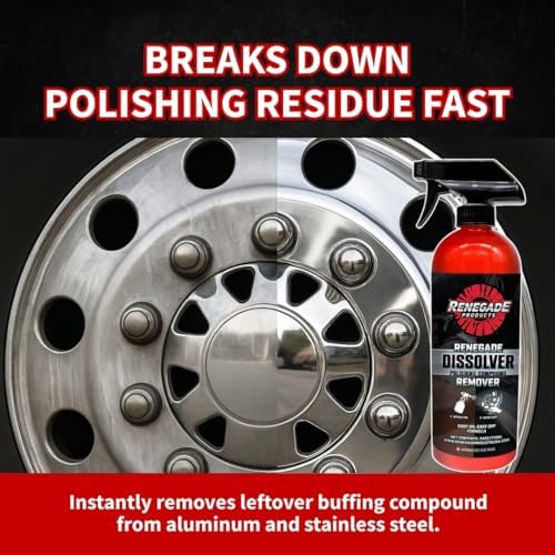 Renegade Dissolver spray bottle angled view highlighting its use for aluminum and stainless steel care.