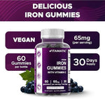 Vitamatic iron supplement pectin based vegan friendly label details