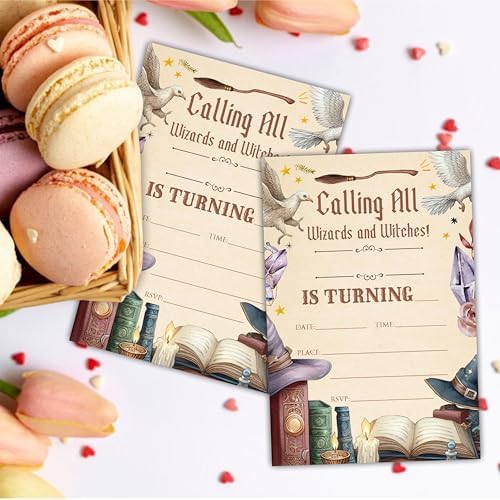 Dsjaidh calling all wizards and witches invitation set with matching envelopes.